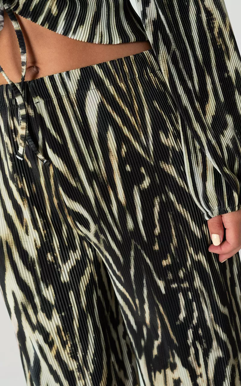 Plissé broek met elastische band Beige Zwart