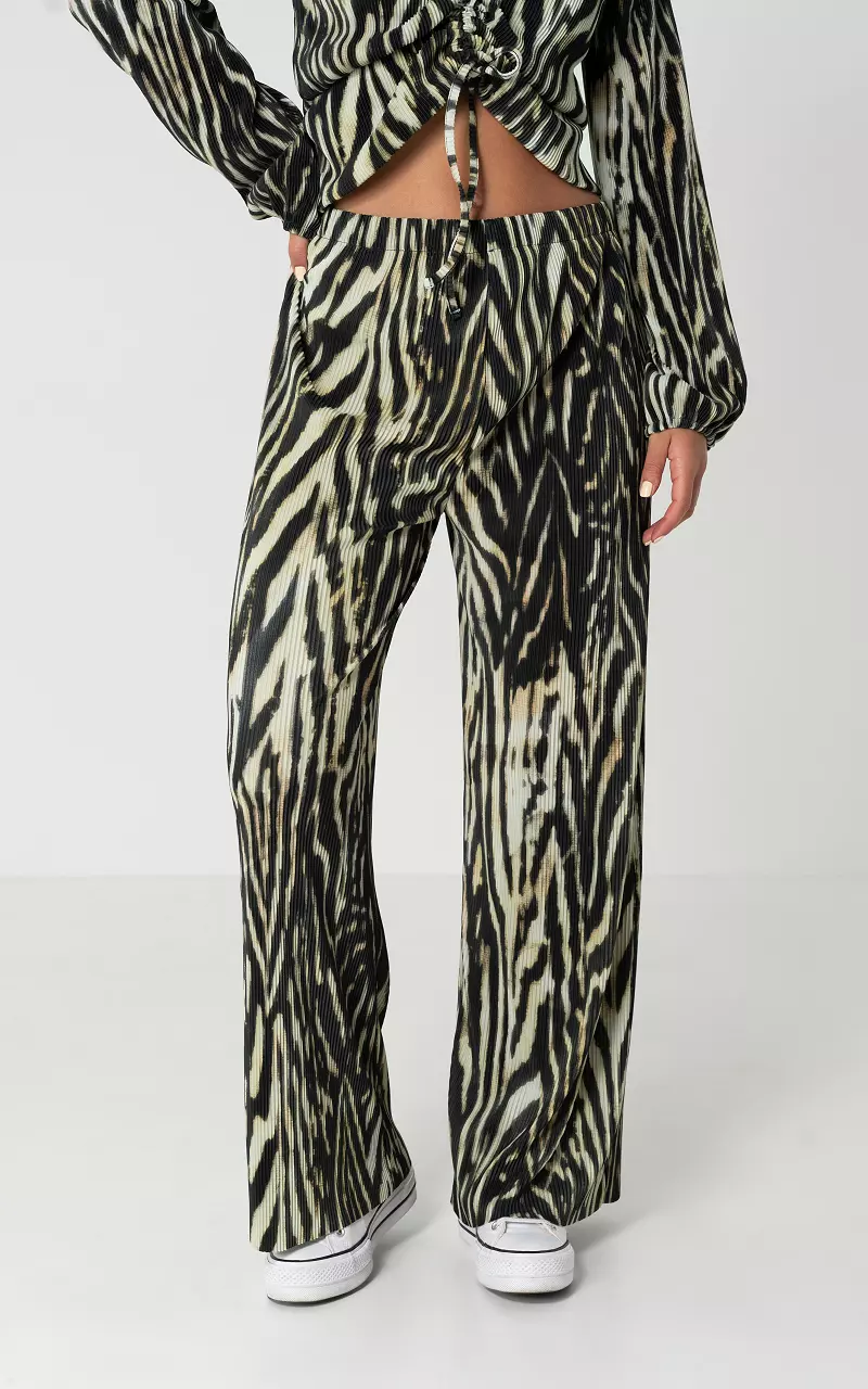 Plissé broek met elastische band Beige Zwart