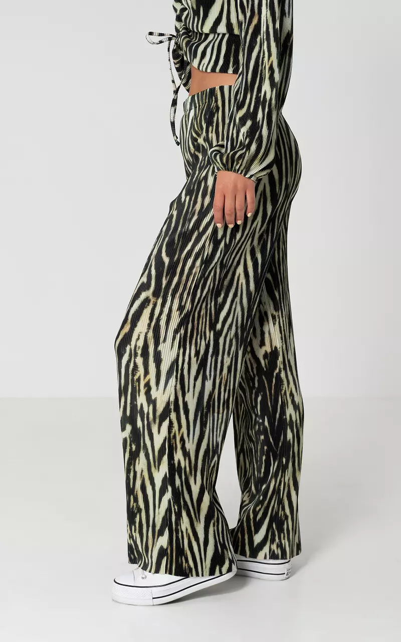 Plissé broek met elastische band Beige Zwart