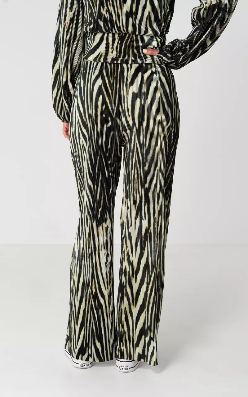 Plissé broek met elastische band Beige Zwart