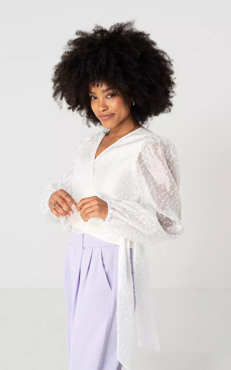 Wrap-around top with see through sleeves White