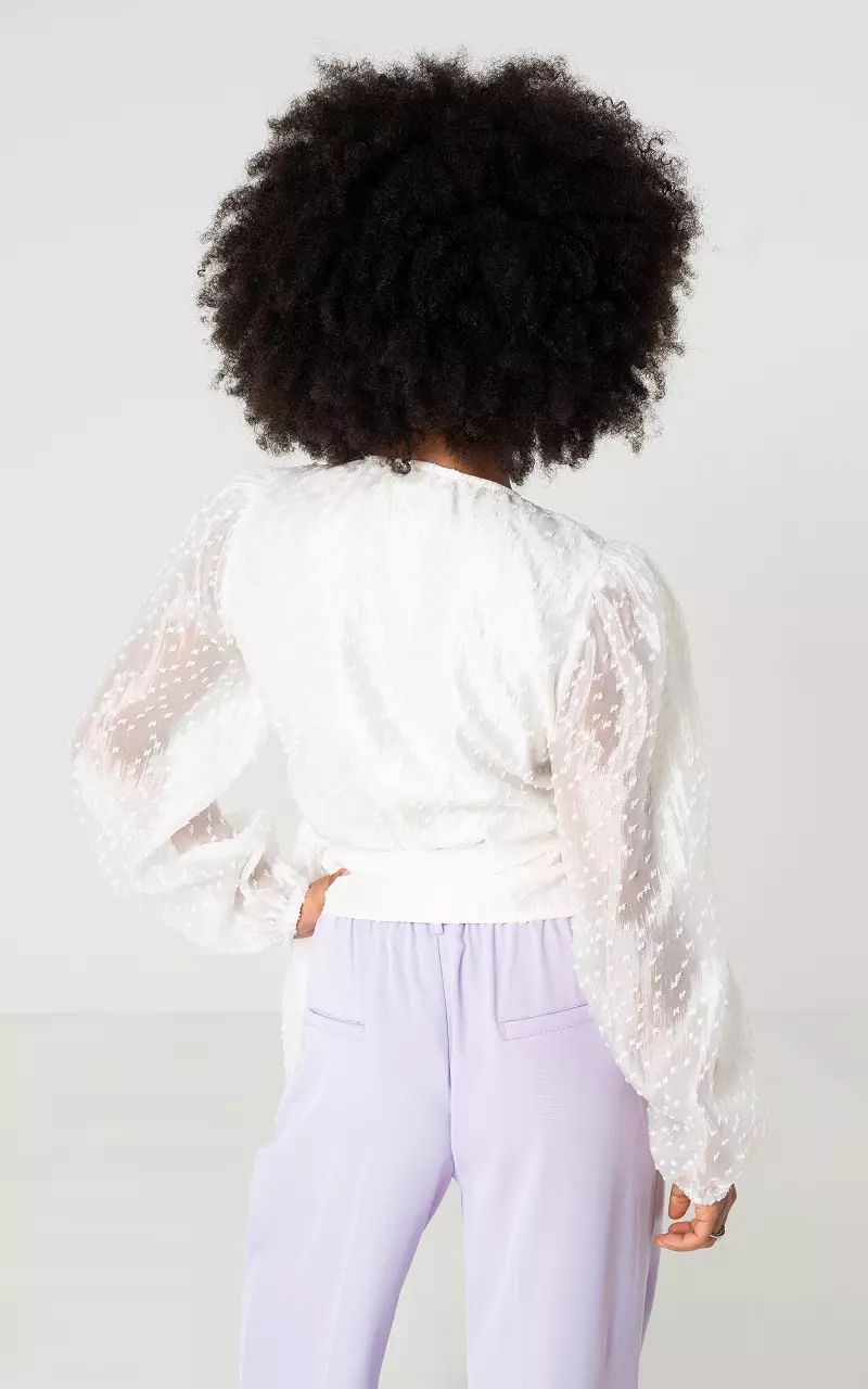 Wrap-around top with see through sleeves White