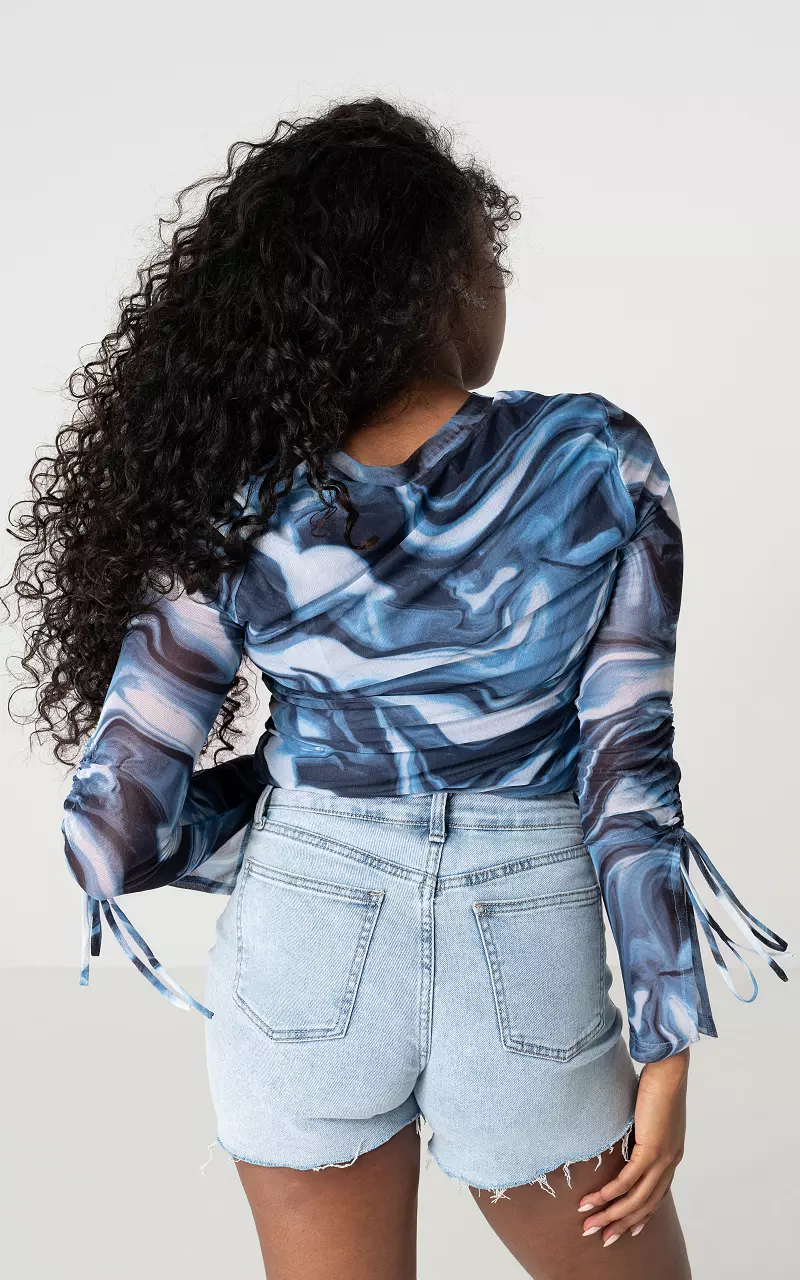 Tie dye mesh top with bow detail Blue White