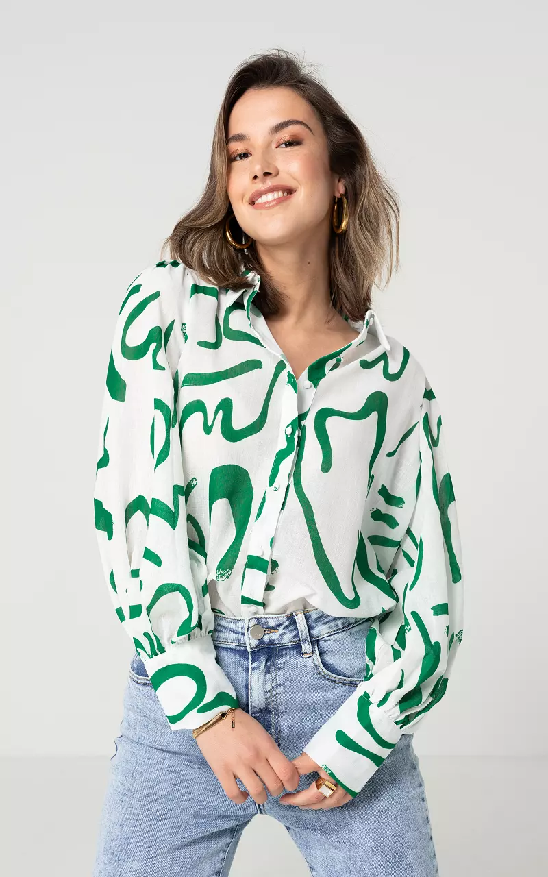 Blouse with wide sleeves White Green