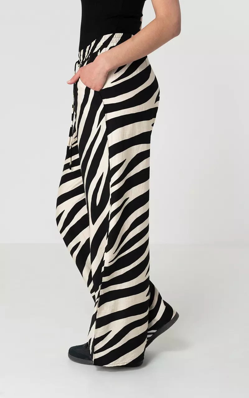Wide leg trousers with zebra print Black Beige