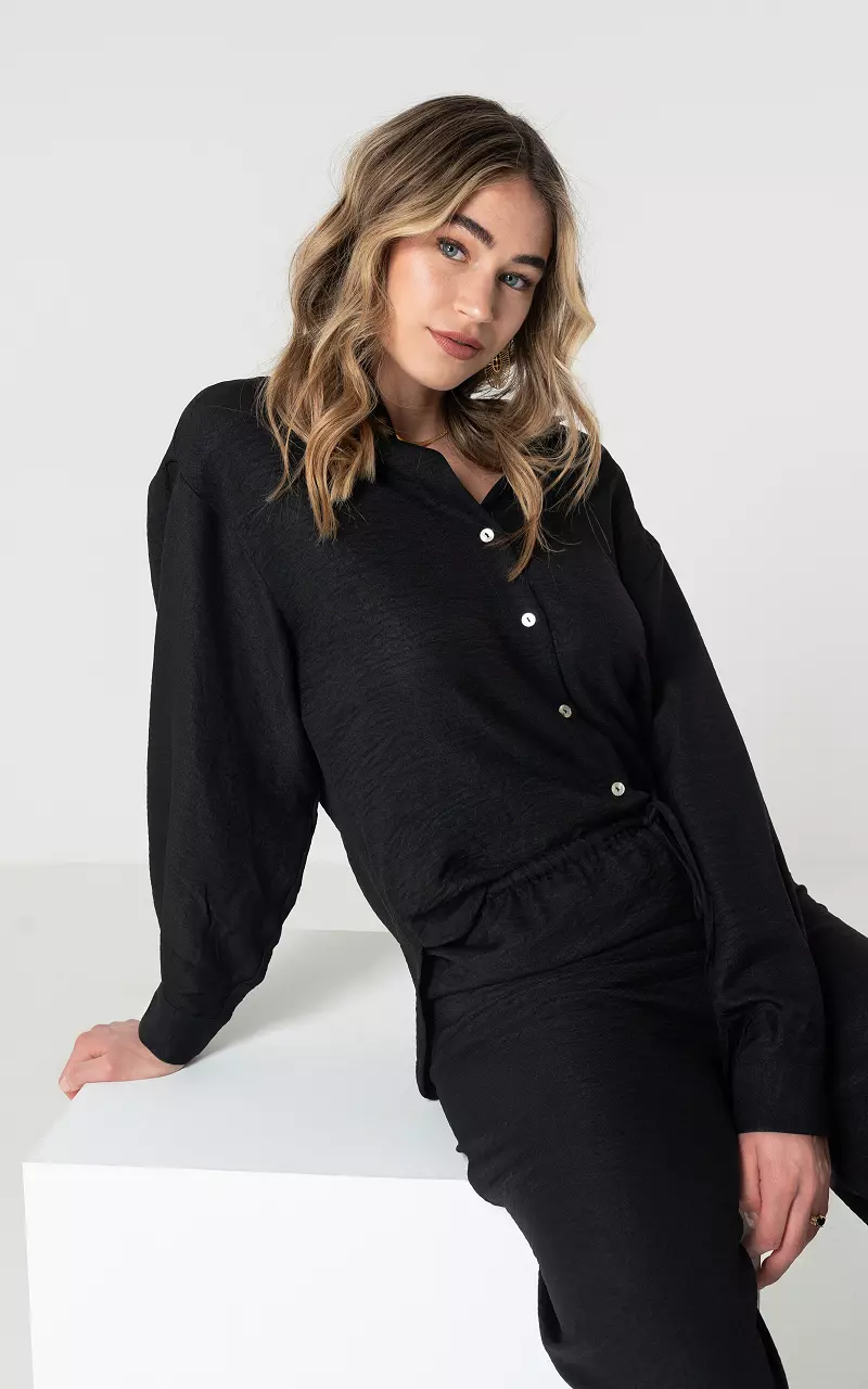 Oversized blouse met linnenlook Zwart