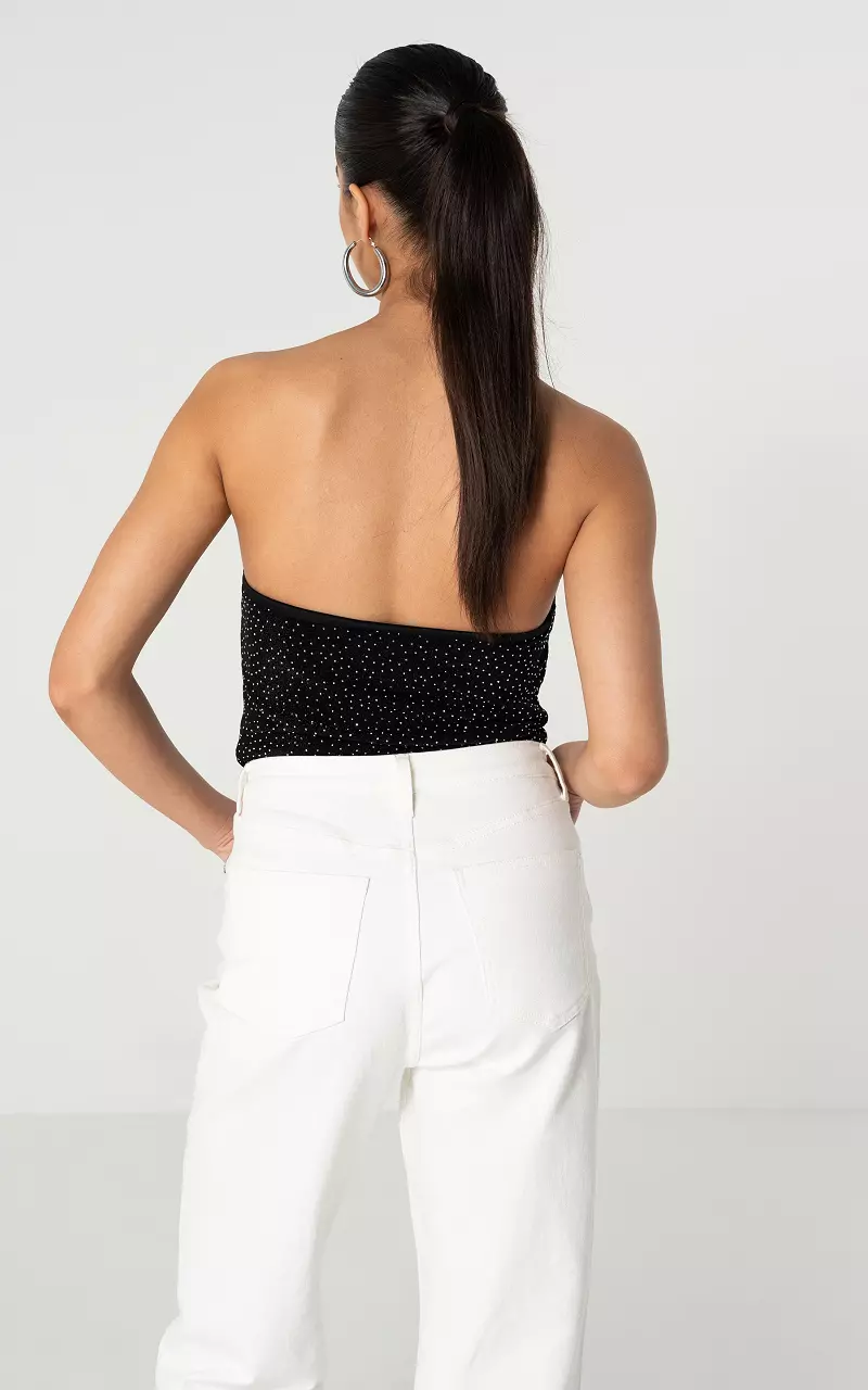 Bandeau top met zilverkleurige studs Zwart Zilver