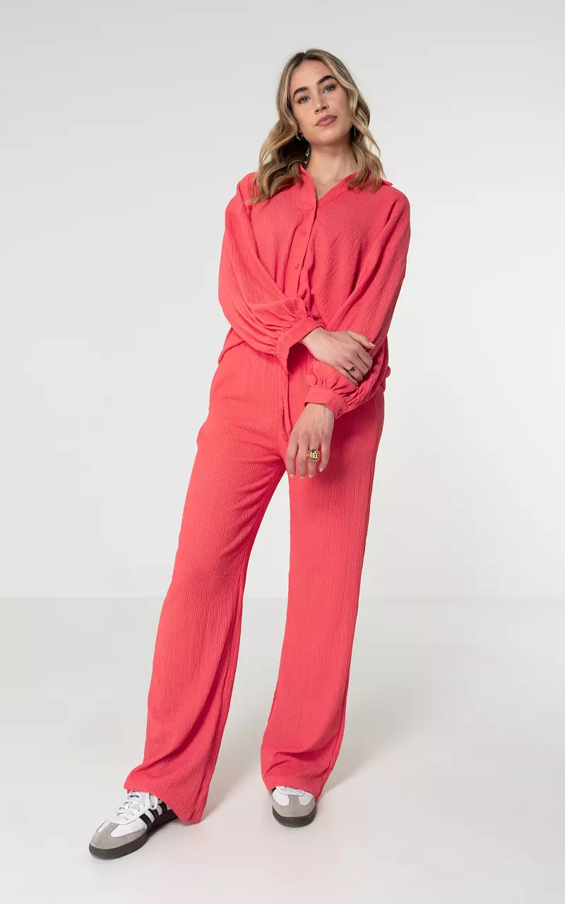 Wide leg trousers with tie Coral Red
