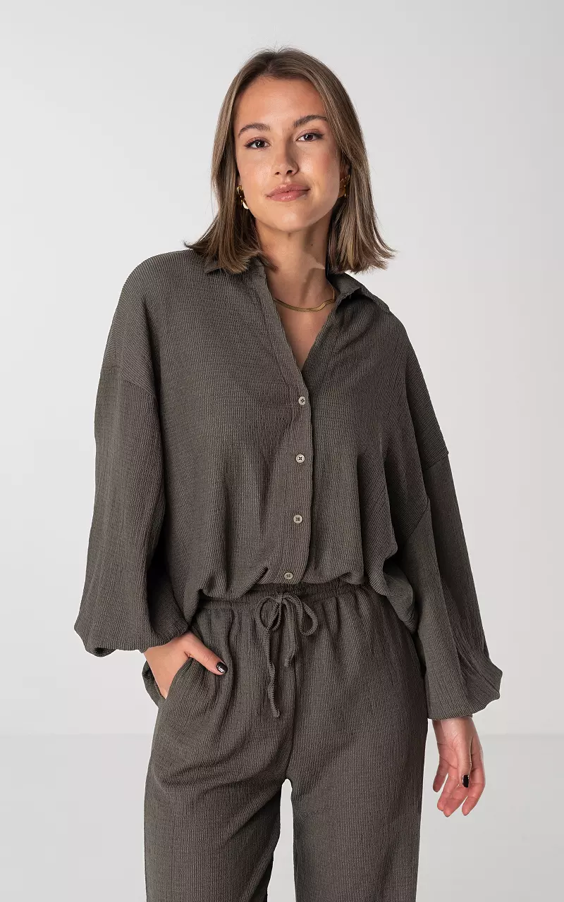 Oversized blouse with buttons Taupe