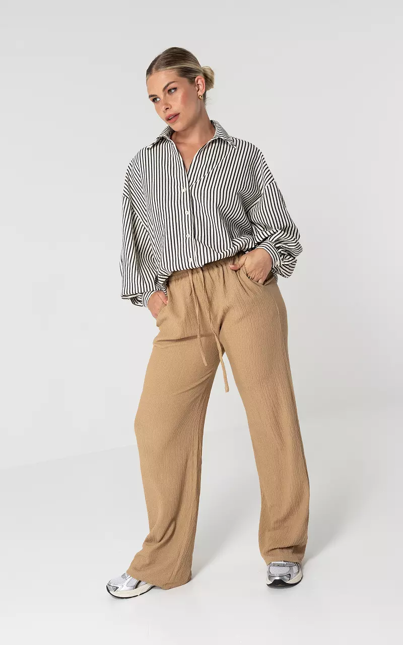 Wide leg trousers with tie Light Brown