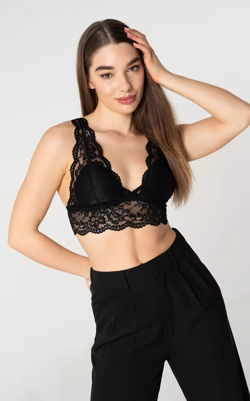 Kanten bralette met voorgevormde cups Zwart