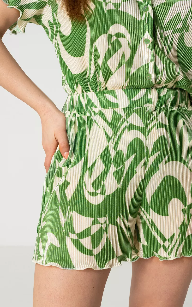 Plissé short met print Groen Creme