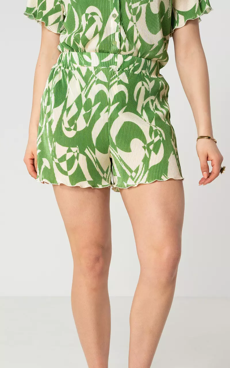 Plissé short met print Groen Creme