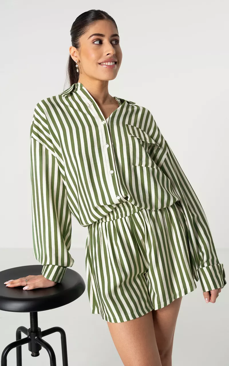 Oversized blouse with striped pattern Dark Green White