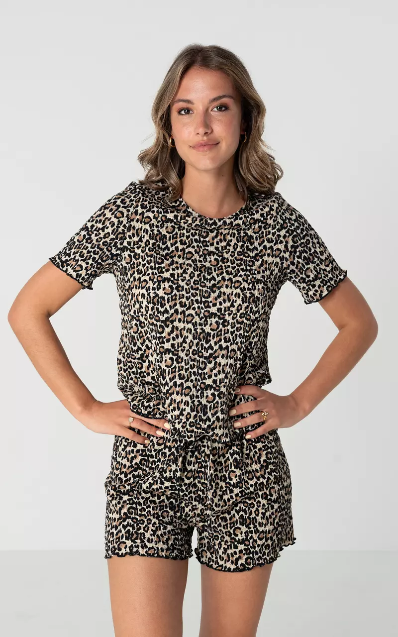 Plissé top met print Leopard