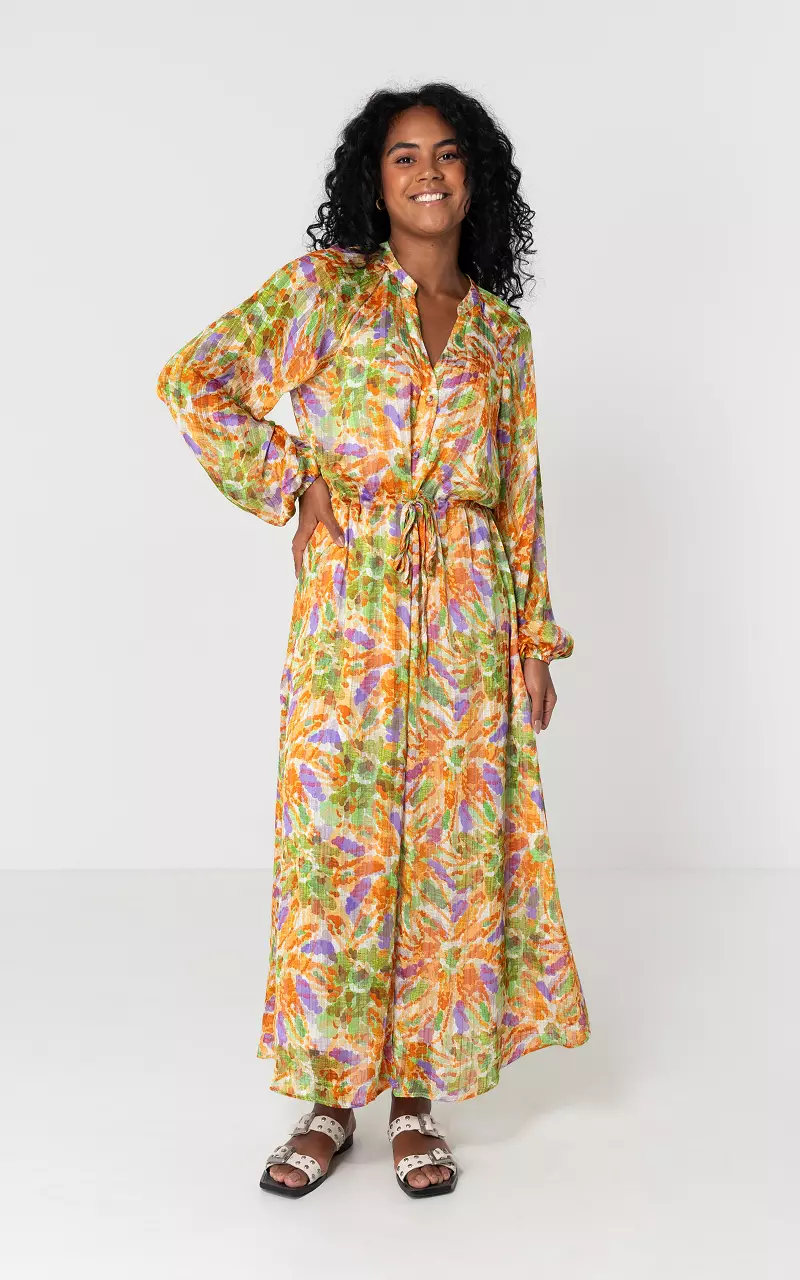 Maxi jurk met knoopjes Oranje Groen