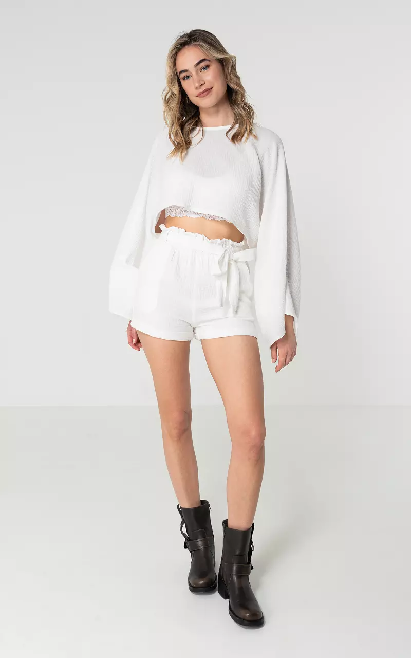 Musselin-Shorts mit Bindeschleife Weiß