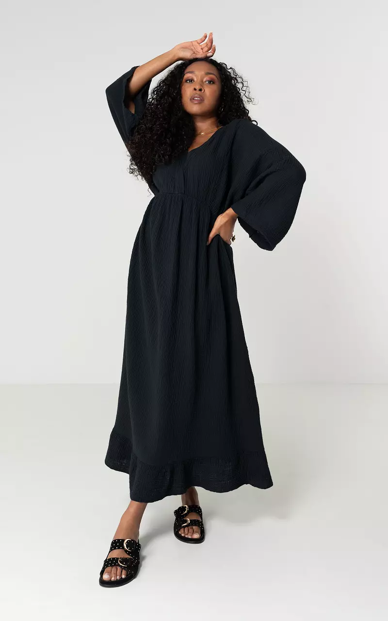 Katoenen maxi jurk met v-hals Zwart