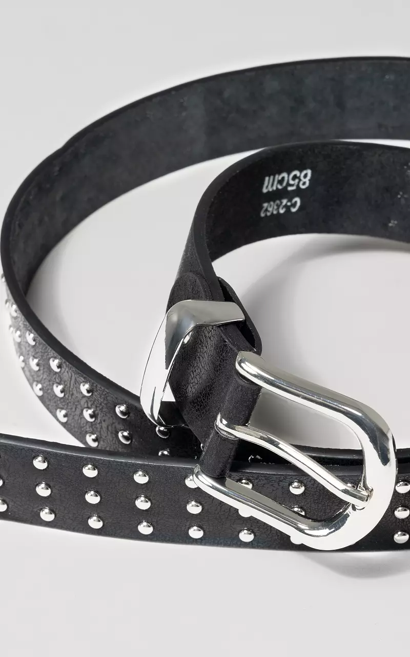 Leather belt with studs Black Silver