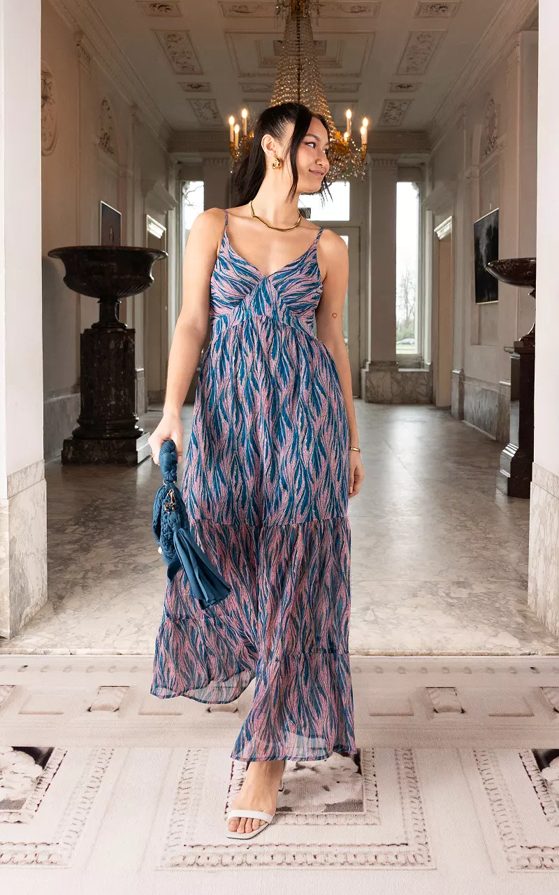 Maxi jurk met verstelbare spaghetti bandjes Blauw Lila