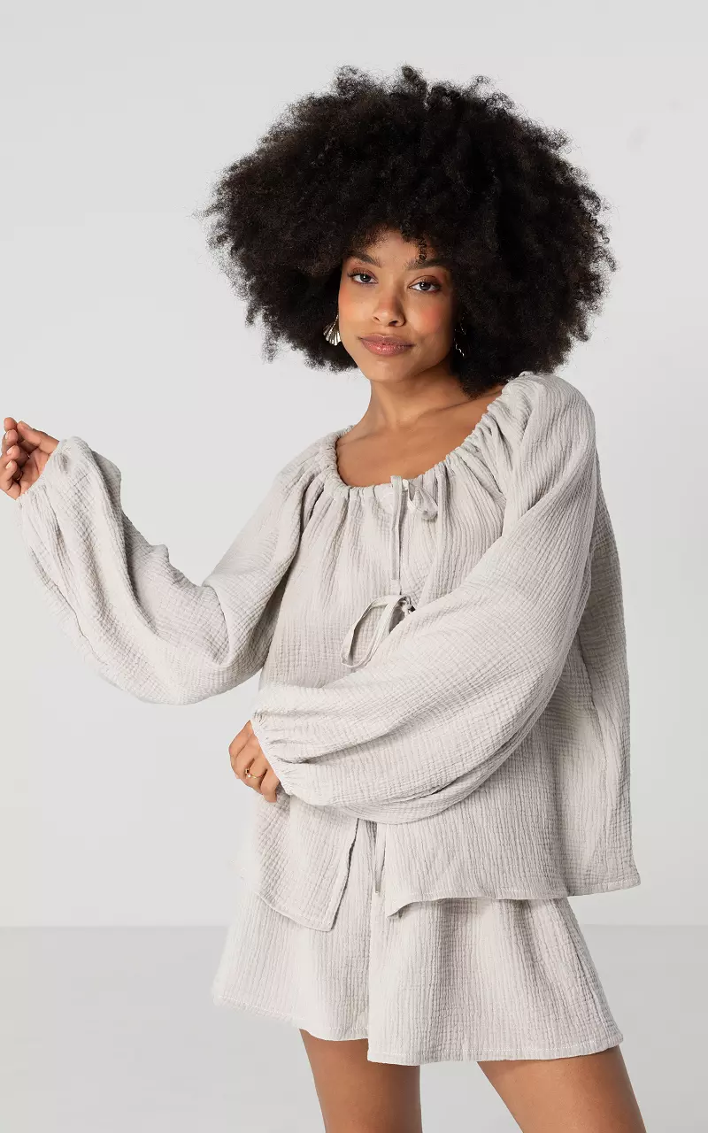 Top met strikdetail en wijde mouwen Beige