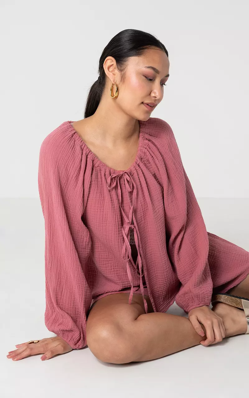 Top with bow detail and wide sleeves Mauve Pink