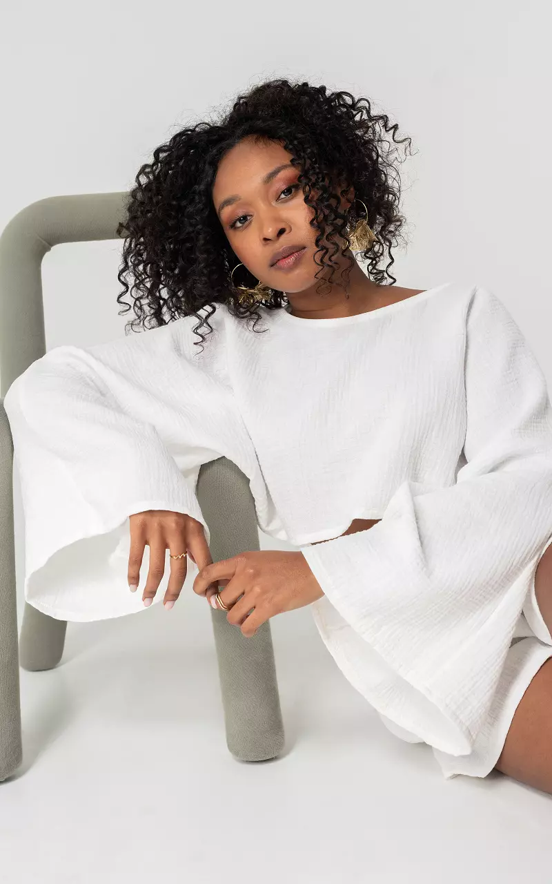 Musselintop mit weiten Ärmeln Weiß