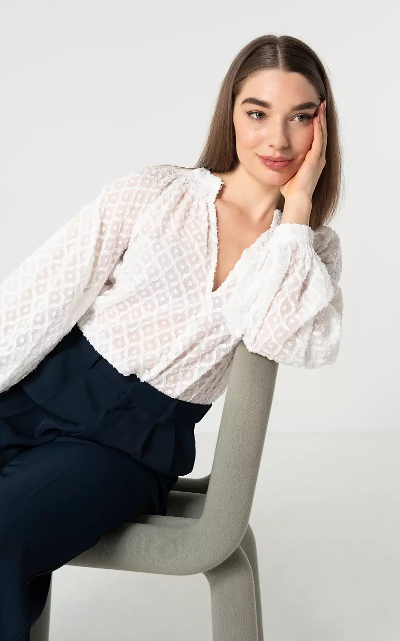 See-through blouse with pattern White