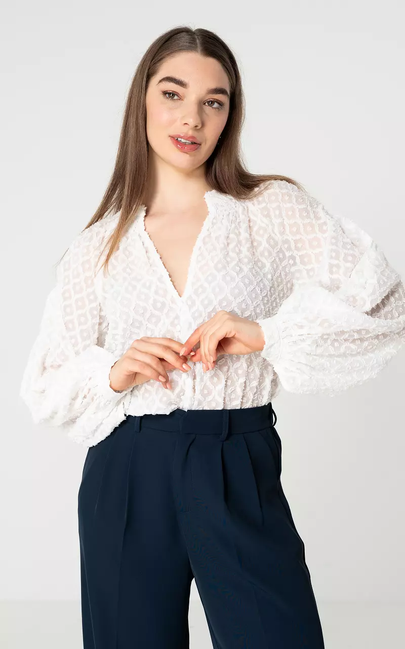 See-through blouse with pattern White