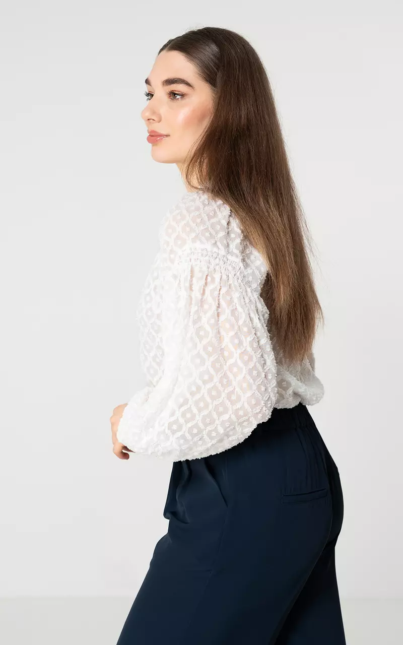 See-through blouse with pattern White