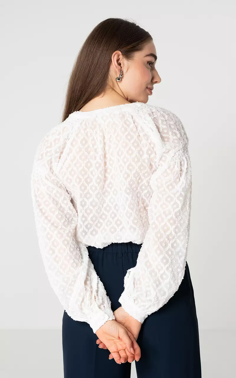 See-through blouse with pattern White