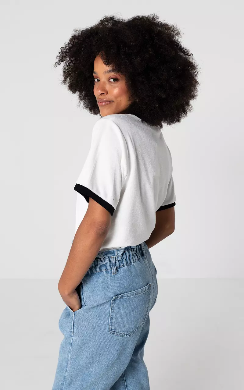 Badstof shirt met ronde hals Wit Zwart