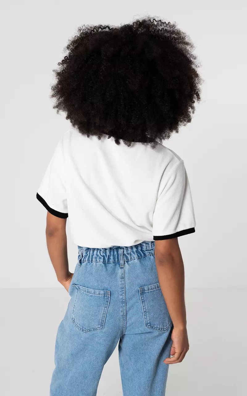 Badstof shirt met ronde hals Wit Zwart