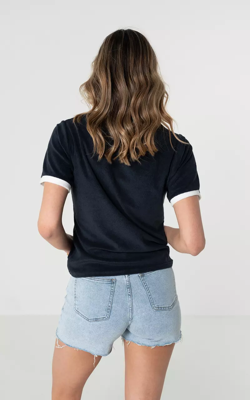 Badstof shirt met ronde hals Donkerblauw Wit