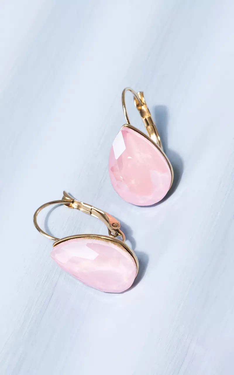 Tropfenförmige Ohrringe mit Stein Gold Hellrosa