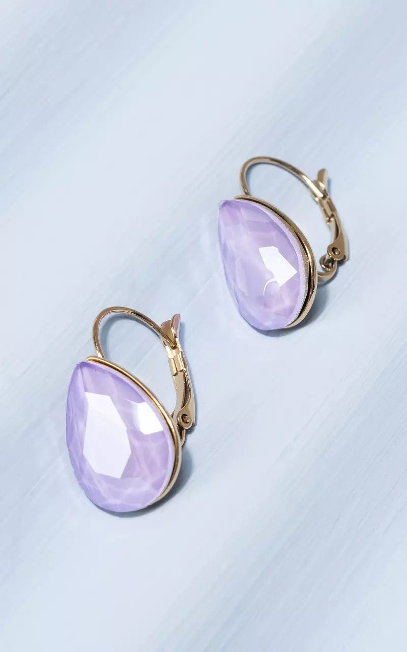 Tropfenförmige Ohrringe mit Stein Gold Flieder