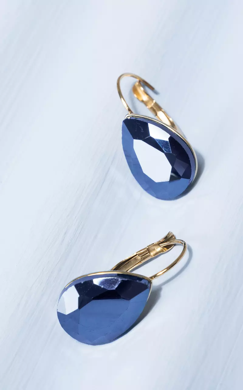 Drop-shaped earrings made of stainless steel Gold Dark Blue