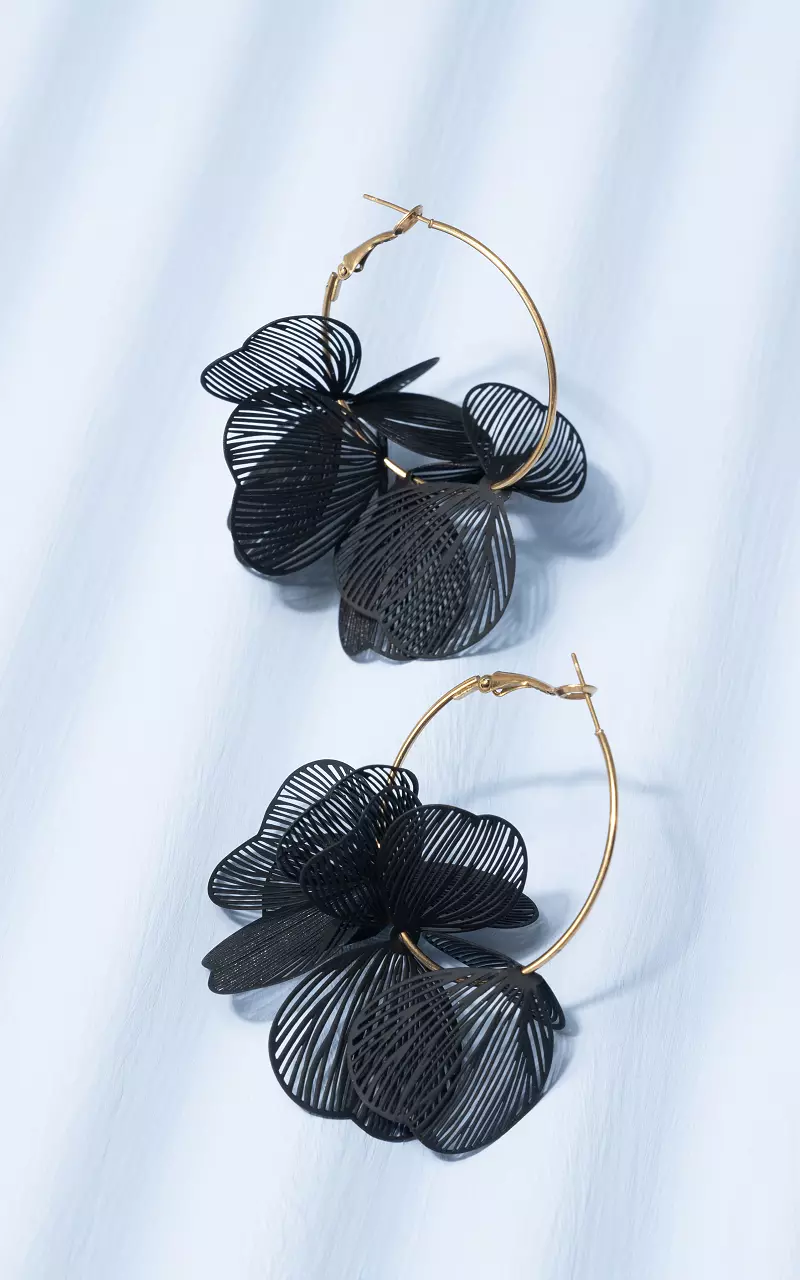Oorbellen met hanger van stainless steel Goud Zwart