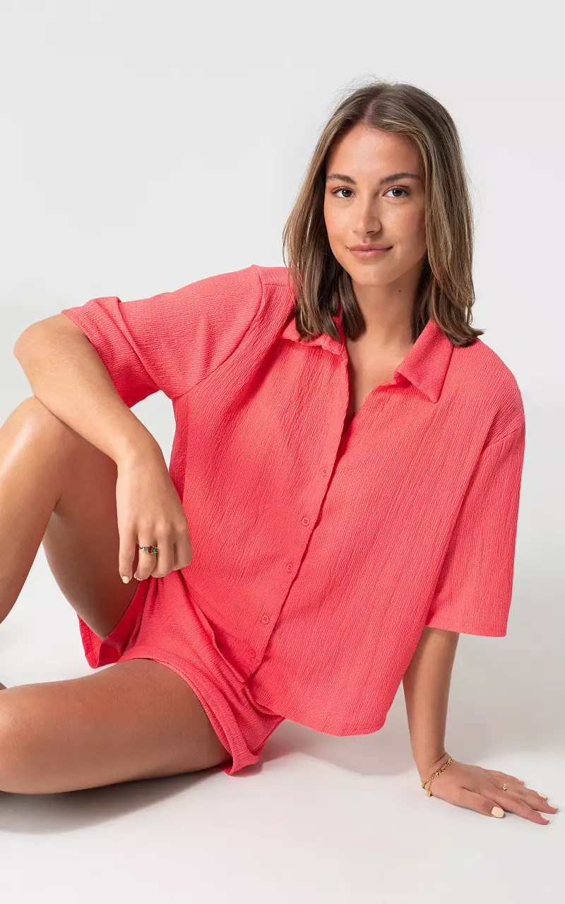 Loose-fitting blouse with buttons Coral Red