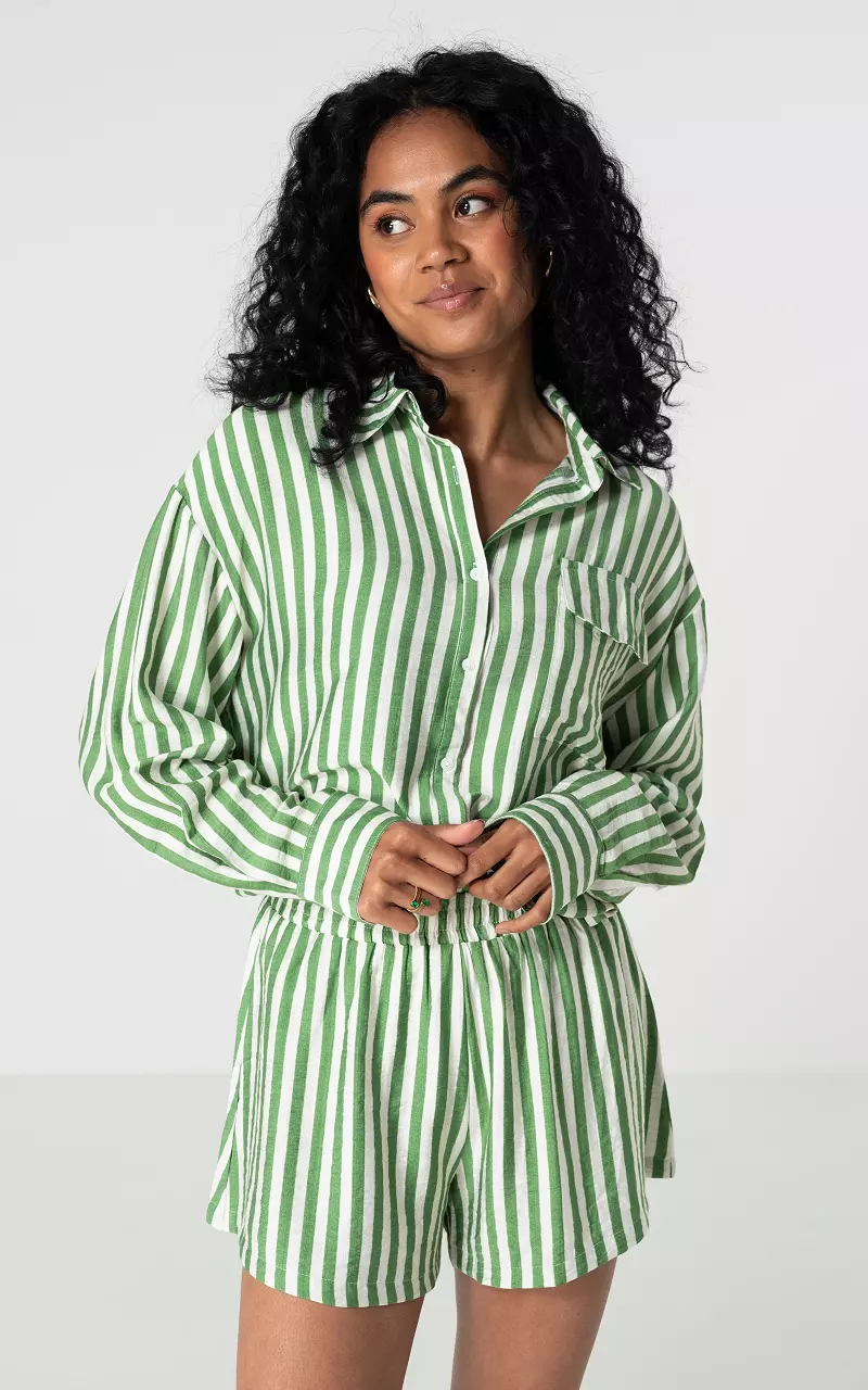 Oversized Bluse mit Streifen Grün Weiß