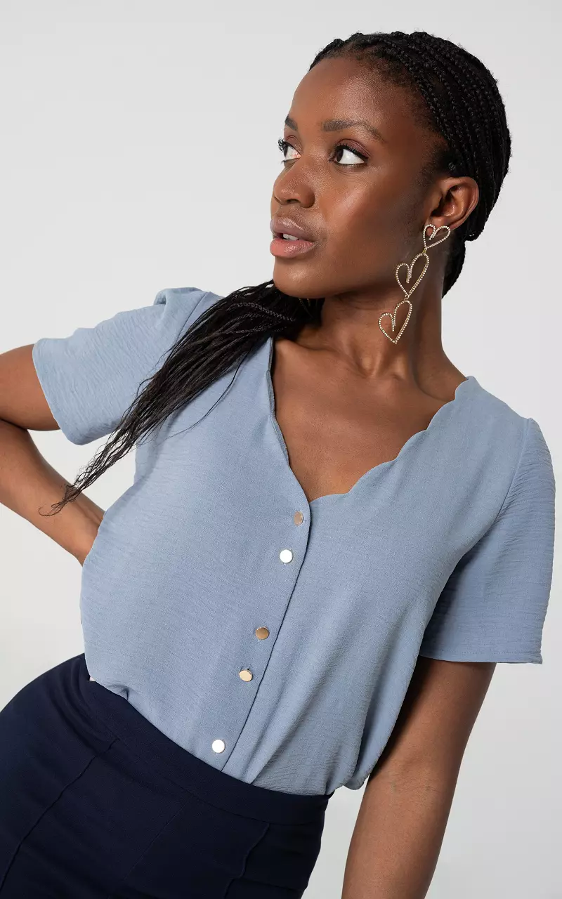 V-neck top with buttons Light Blue