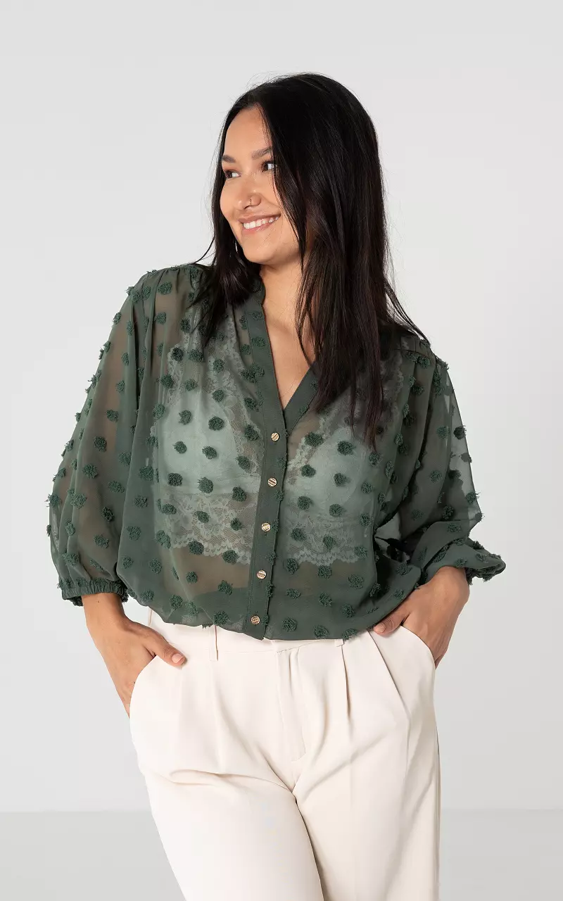 See-through blouse with buttons Green