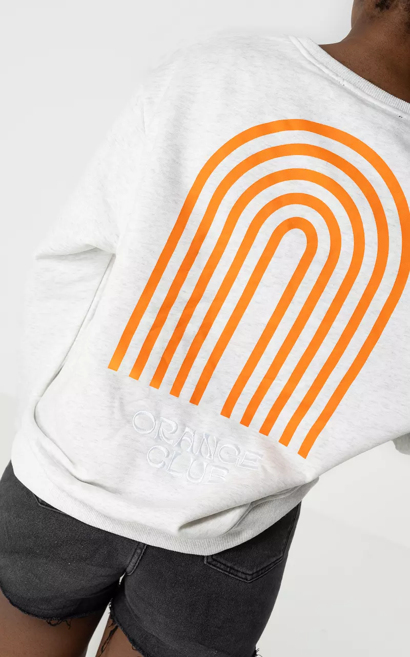 Sweater mit Text und Print Hellgrau Orange