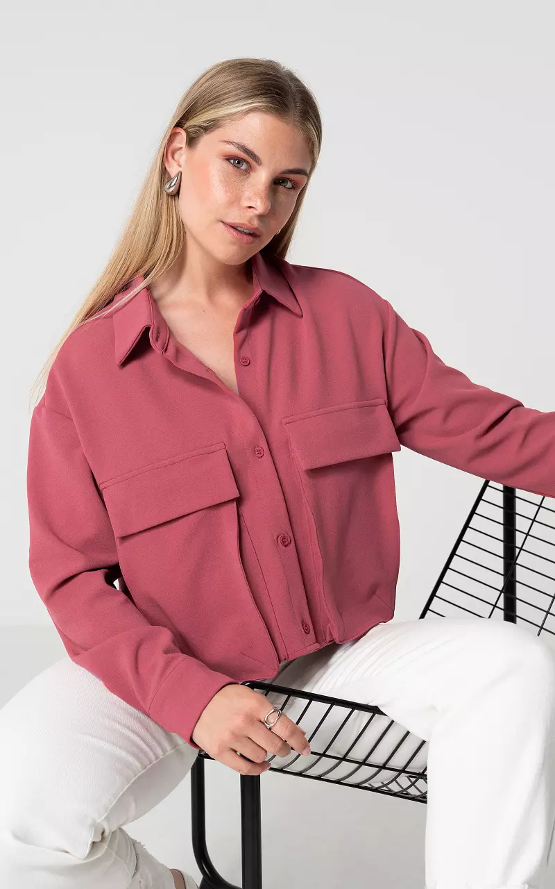 Short model blouse with chest pockets Mauve Pink