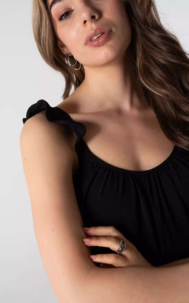 Maxikleid mit Rüschen Schwarz