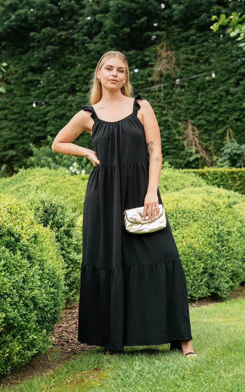 Maxi dress with ruffles Black