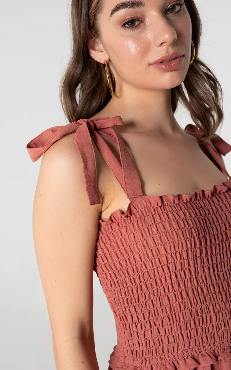 Maxi jurk met gesmokt detail Roestbruin