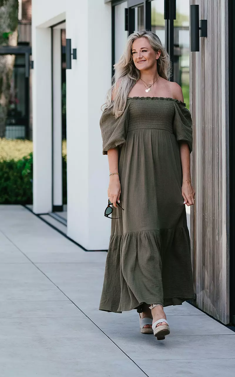 Maxikleid mit gesmokten Details Grün