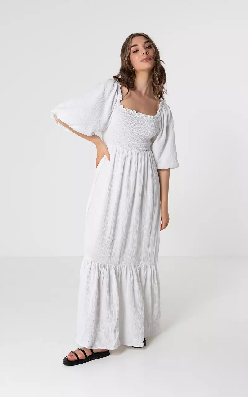 Maxi dress with smocked detail White