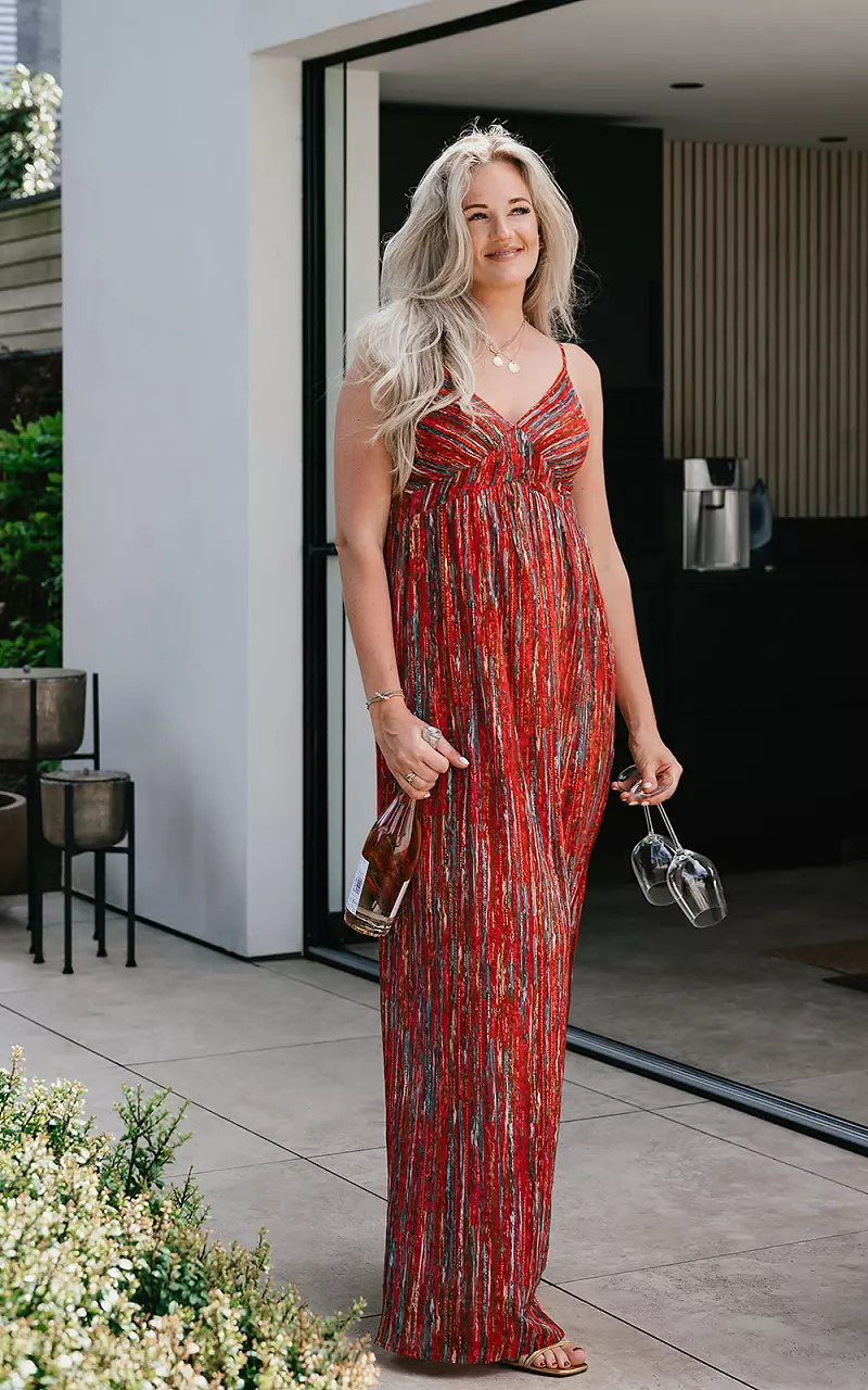 Maxikleid mit verstellbaren Trägern Rot Grün